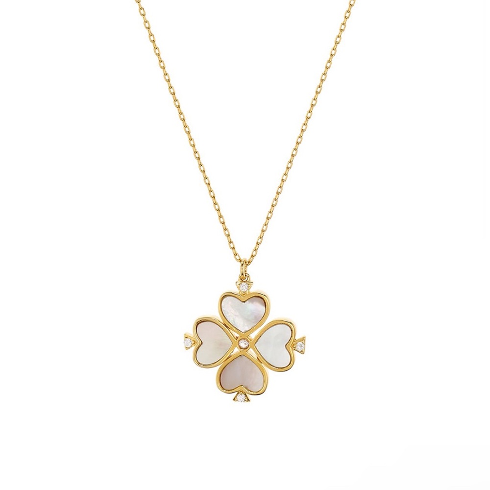 NWT Kate Spade Legacy Logo Spade Flower Mini Clover Mother Of Pearl Necklace